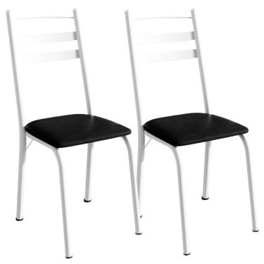 Imagem de Kit 2 Cadeiras Tubular America 061 Branco Assento Preto Brilhante Artef