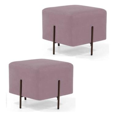 Imagem de Kit 2 Puffs Decorativos 45cm Base Aço Status C-305 Veludo Rosê - Domi