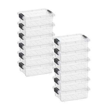 Imagem de Superio Mini recipiente de armazenamento caixa de giz de cera de plástico suprimentos de arte e estojo de costura empilhável transparente pequeno organizador para contas, papelaria, giz e alimentos