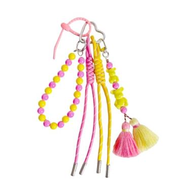 Imagem de QTMY Lindo chaveiro com contas, pingentes de bolsa de borlas, berloques de bolsa de urso para mulheres