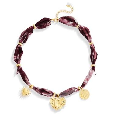 Imagem de VEDAIM Cachecol gargantilha colar bandana para mulheres colares ocidentais de seda com pingente de moeda de ouro sol coração joia presente