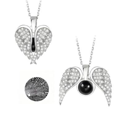 Imagem de Colar de rosas vermelhas preservadas com I Love You in 100 idiomas, colar de asas de coração, flores eternas, presentes para mulheres, esposa, namorada, mãe, aniversário, dia dos namorados, dia das