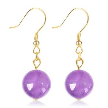 Imagem de Brincos de cristal femininos pendentes de 10 mm, brincos de contas redondas para mulheres, brincos de pedra natural, joias de pedras preciosas, presente para mulheres, 0.4 Inches, Cristal Prata