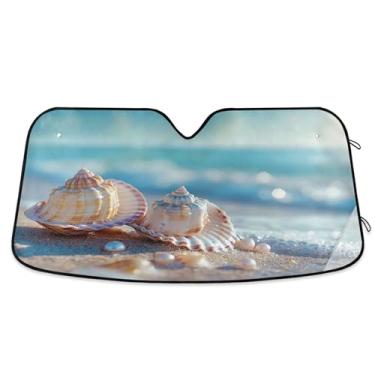 Imagem de SEHANY Para-brisa de carro de verão, mar, praia, para-sol para mulheres, pára-brisa frontal dobrável para carro, caminhão, SUV - Protetor de viseira de sol automotivo bloqueia os raios UV mantém seu