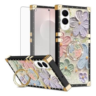 Imagem de Asuwish Capa de celular para Samsung Galaxy S25 Edge capa magnética com protetor de tela de vidro temperado e pintura flor anel protetor à prova de choque suporte rígido S25Edge 25S S 25 25Edge