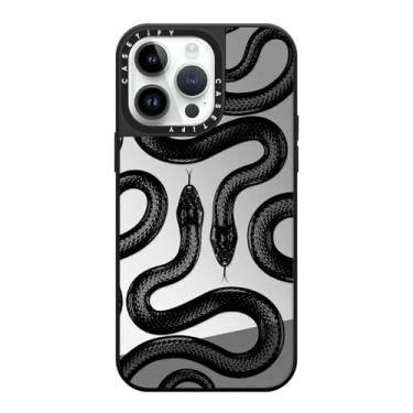 Imagem de CASETiFY Capa espelhada para iPhone 14 Pro Max [reflexiva/proteção contra quedas de 1,5 metro/compatível com Magsafe] - Kingsnake preta - prata em preto