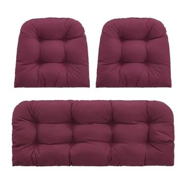 Imagem de PNP HWJIAJU Almofadas de vime para cadeira de 3 peças, almofadas impermeáveis para sofá ao ar livre para móveis de pátio, almofadas de móveis de vime, 41x19 Beaujolais