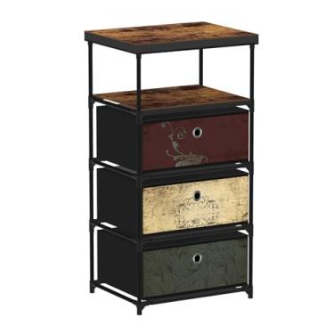 Imagem de VASICAR Mesa de cabeceira de 3 gavetas com prateleiras, cômoda de tecido pequena, ao lado da mesa, organizador de armário, unidade de torre de armazenamento para quarto, sala de estar, entrada