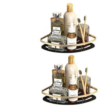 Imagem de Suporte Para Champô Sem Furos - Prateleira Adesiva, Suporte Para Casa De Banho(KIT2 -Triangular-ouro negro)