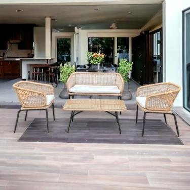 Imagem de Conjunto Completo para Área Externa Sofá, Poltronas Duplas e Mesa Ratan Sorrento