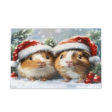 Imagem de STAYTOP Porquinhos-da-índia de Natal usando chapéus de Papai Noel, quebra-cabeças para adultos ou crianças, 500 peças, jogo divertido de descompressão intelectual para a família, presente de brinquedo