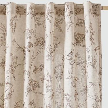 Imagem de Cortinas jinchan Floral Linen 213x213cm com padrão de borboleta taupe