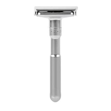 Imagem de Semme Conjunto de Faca de Barbear Manual Profissional Com 5 Lâminas de Substituição de Borda Dupla, Navalha Manual de Segurança Aberta para Homens, Durável, Liga de Zinco e Prata