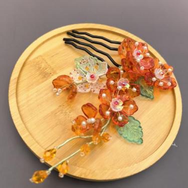 Imagem de 1 grampo de cabelo de lótus preto Cayyoomm com flores silvestres azuis - bastão de cabelo de filosofia zen chinesa, acessório de cabelo gótico Hanfu para mulheres (Lótus Vermelho)