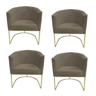 Imagem de Kit 04 Poltronas Paola Base De Ferro Sued Marrom Rato D'classe Decor