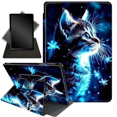 Imagem de Capa para tablet Amazon Kindle Fire HD 10 (13ª geração, versão 2023) 10,1 polegadas, suporte giratório de 360 graus com capa de ativação automática para tablet Fire 10 2023, gato de olhos azuis