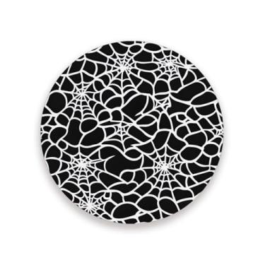 Imagem de JUZIHAI Conjunto de 2 porta-copos de teia de aranha de Halloween, porta-copos redondos de pedra de cerâmica absorvente de 9 cm com base de cortiça, tapete de proteção de mesa para cozinha, bar