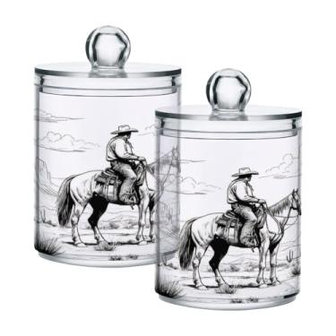 Imagem de Qilmy Pacote com 2 suportes vintage de caubói ocidental, frascos de boticário de 400 ml, vasilha organizadora para banheiro, cotonetes, bolas de algodão, almofadas cosméticas, irrigadores dentais