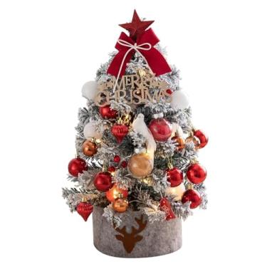 Imagem de Mini árvore de Natal flocada artificial de 61 cm, árvore de Natal de mesa com ornamentos para pendurar para decoração de casa de férias, planta artificial (cinza)