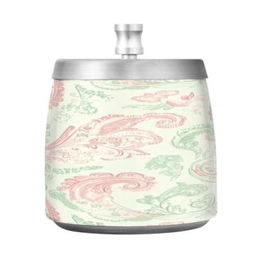 Imagem de Qilmy Cinzeiro de aço inoxidável com tampa padrão Paisley pastel - Cinzeiro de cigarro à prova de vento sem cheiro sem fumaça para casa, escritório, carro, pátio, varanda (uso interno e externo)