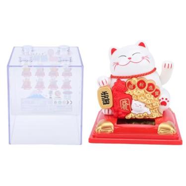 Imagem de MAVIS LAVEN Estatueta de Gato da Sorte, Gato da Fortuna Com Braço Acenando Movido a Energia Solar Com Itens Tradicionais de Sorte, para Decoração de Casa, Escritório ou Carro (Branca)