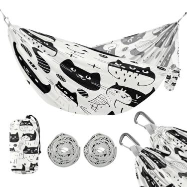 Imagem de Qilmy Rede de acampamento para gatos individual – capacidade de 150 kg, leve com alças de árvore e mosquetões, portátil para caminhadas, viagens, mochilão