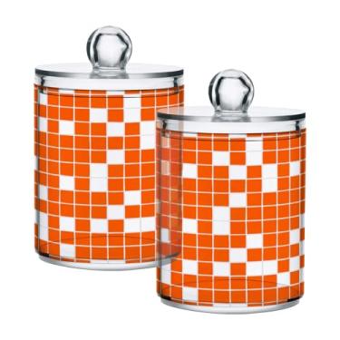 Imagem de Qilmy Qtip Suporte de boticário de plástico transparente de 400 ml, laranja e branco, com tampa, dispensador de recipiente de banheiro para bola de algodão, cotonete, fio dental, pacote com 2