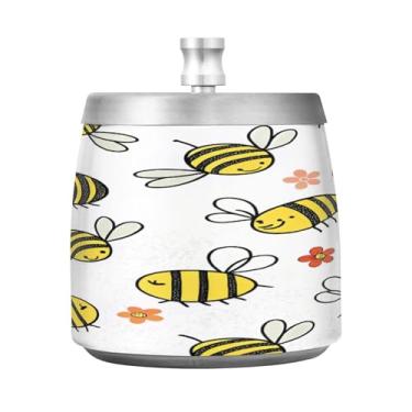 Imagem de Qilmy Cinzeiro Flying Bumble Bees de aço inoxidável com tampa - Cinzeiro de cigarro à prova de vento sem cheiro sem fumaça para casa, escritório, carro, pátio, varanda (uso interno e externo)