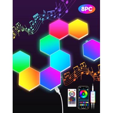 Imagem de TECKNET Painel de luz hexagonal – Pacote com 8 luzes LED hexagonais RGB com controle remoto e sincronização de música para decoração de Halloween, decoração de jogos