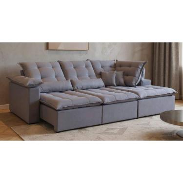 Imagem de Sofá Luxo Stilo Retrátil Reclinável e com Chaise Fixa Pillow de 15cm e Almofadas Decorativas e Braços Almofadados 3,00M