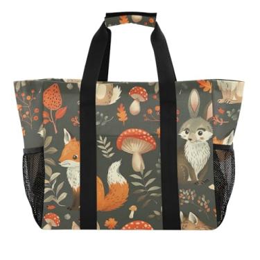 Imagem de ODAWA Cute Animals Foxes Cogumelos Resistente à Água Sacola de Mercearia Dobrável para Compras e Academia, Cute Animals Foxes Cogumelos, One Size