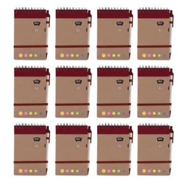 Imagem de Mini Caderno Espiral, Capa em Papel Kraft, 70 Folhas Pautadas, com Blocos Adesivos Coloridos, Caneta e Disco Rotativo dos Dias da Semana, 14,5x9cm (10, Vermelho)