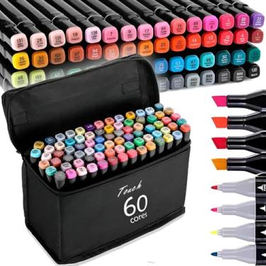 Imagem de Kit MarcadorTouch Ponta Dupla 60 Cores Premium Caneta Colorida Artística Profissional Escolar com Estojo Organizador