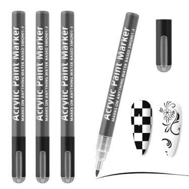 Imagem de Ksheria Pacote com 4 canetas de arte de unhas, marcadores de arte de unhas de ponta fina de 0,7 mm para pintar unhas, canetas de design de unhas e marcadores de grafite para uso em unhas de acrílico