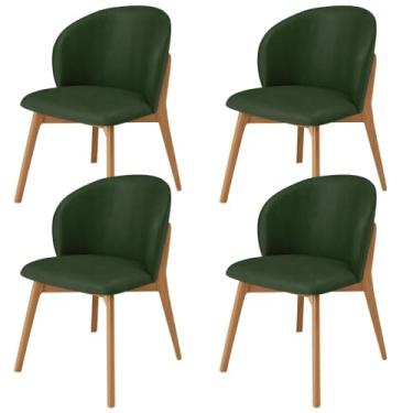 Imagem de Kit 04 Cadeiras de Jantar e Estar Living Estofada Mia L02 Couríssimo Verde Musgo - Lyam Decor