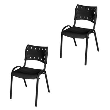 Imagem de Kit de 2 Cadeiras Fixas Empilháveis - Plásticas com Estrutura em Aço, para Escola, Igreja e Eventos (Preta)