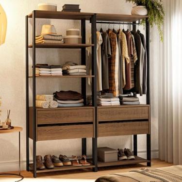 Imagem de Guarda-roupa Closet Modulado 4 Gavetas 6 Prateleiras 140cm Rustic/preto Valencia Madesa Xa
