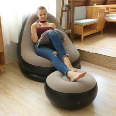 Imagem de Sofá Poltrona Inflável com Puff e Bomba de Ar – Conforto Portátil para Casa, Praia, Camping e Piscina | Design Ergonômico e Super Resistente 150kg