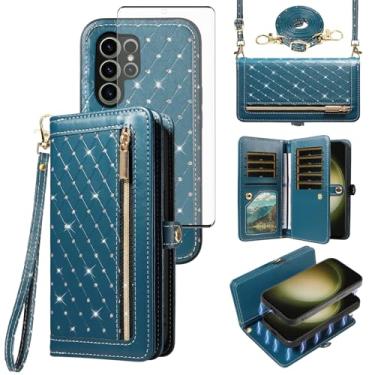 Imagem de Capa de celular para Samsung Galaxy S23 Ultra 5G Carteira com zíper destacável protetor de tela alça transversal Bling Flip suporte para cartão de crédito S23Ultra 23S S 23 23Ultra 17.3 cm mulheres