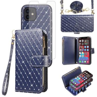 Imagem de Asuwish Capa carteira compatível com iPhone 12 Mini 5.4 com zíper para celular e protetor de tela, alça transversal com glitter, porta-cartões, capa para celular para iPhone12mini 5G i 12s iPhone12