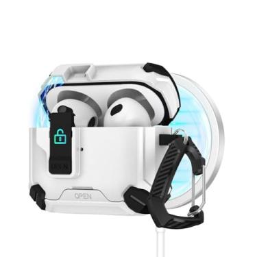 Imagem de Capa para AirPods Pro 3, suporta carregamento MagSafe e interruptor de bloqueio, apresenta desempenho de proteção avançada, vem com clipe antiperda, compatível com Apple AirPods Pro 3ª geração (2025