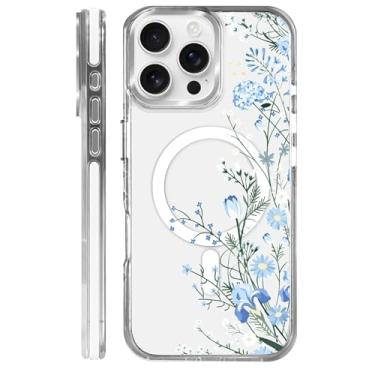 Imagem de casesok Capa para iPhone 16 Pro Max compatível com Magsafe, design estético claro bonito para meninas e mulheres, capa rígida protetora antiqueda para iPhone 16 Pro Max - flores silvestres design