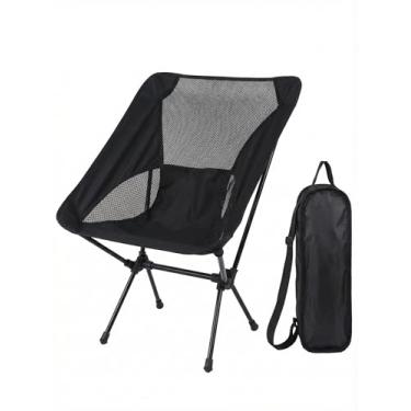 Imagem de wanhaoshangmao Cadeira de acampamento dobrável portátil, preta e dourada, moldura de liga de alumínio, ultraleve, design de encosto, para pesca, acampamento, churrasco, trailer, viagens