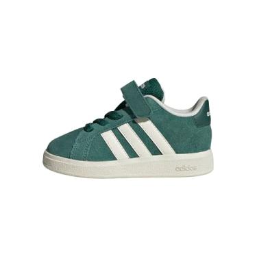 Imagem de adidas Tênis infantil masculino Grand Court 2.0 com cadarço elástico e alça, Verde universitário/branco/preto, 20