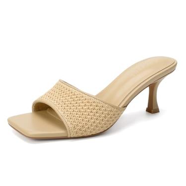 Imagem de Goderci Salto gatinho feminino bico aberto quadrado sem cadarço salto médio salto mule sapato social casual, Malha de damasco, 37