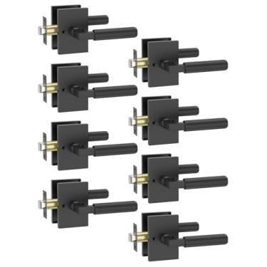 Imagem de Asidrama Pacote com 8 maçanetas de porta de passagem pretas, maçaneta de porta com maçanetas internas para quarto ou banheiro, puxadores de porta resistentes interiores com fechaduras para portas do