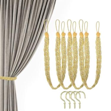 Imagem de PATIKIL Laços de cortina de 58,4 cm, pacote com 4, amarradores trançados feitos à mão, adorável e versátil corda com gancho para cortinas, cortinas de parede, janela, amarelo