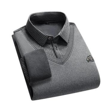 Imagem de Suéter Masculino De Inverno Grosso Com Gola Polo Forrado De Lã, Estilo