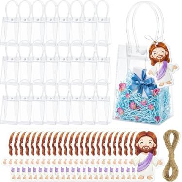 Imagem de Maitys 24 conjuntos de sacos de presente de plástico transparente com cartão cristão, reutilizáveis, sacos de lembrancinha de festa transparentes com alças de PVC para casamento, despedida de solteira