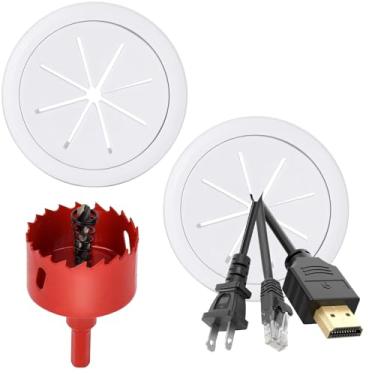 Imagem de CTTZCKJ Ilhós De Mesa Flexíveis De 2 Polegadas (50 Mm) Para Cabos De Mesa, Tampas Para Furos De Cabos De Mesa Com Serra Copo, Solução Ideal Para Cabos De Mesa Em Casa E No Escritório (Branco, Pacote